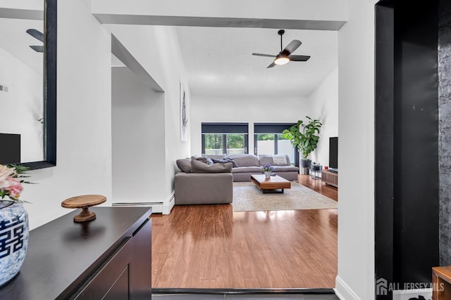 218 Community Cir, Old Bridge, NJ 08857 - living room featuring a ceiling fan and wood finished floors
