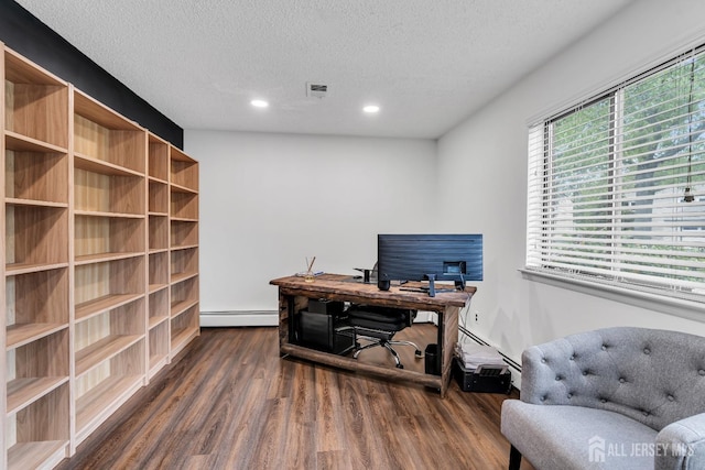 218 Community Cir, Old Bridge, NJ 08857 - office space with a baseboard radiator, wood finished floors, recessed lighting, and a textured ceiling