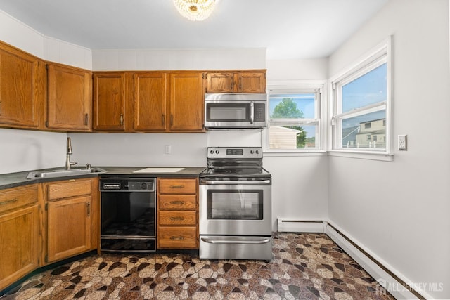 82 Mercer St, Menlo Park Terrace, NJ 08840 - kitchen featuring appliances with stainless steel finishes, dark countertops, and brown cabinetry