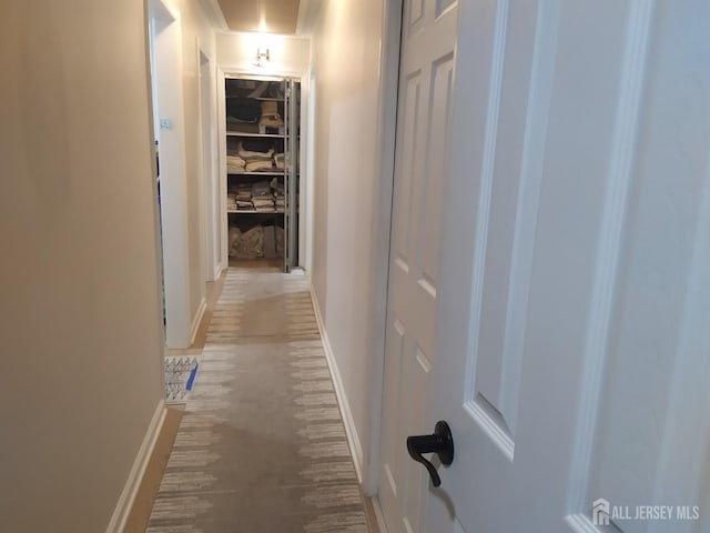 hall with baseboards and wood finished floors