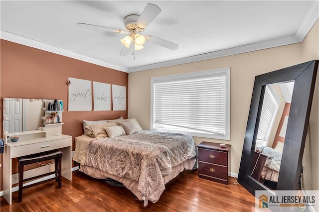 2124 Orchard Dr, South Plainfield, NJ 07080 - bedroom featuring crown molding, a ceiling fan, baseboards, and wood finished floors