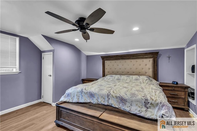 2124 Orchard Dr, South Plainfield, NJ 07080 - bedroom featuring baseboards, ceiling fan, wood finished floors, and lofted ceiling