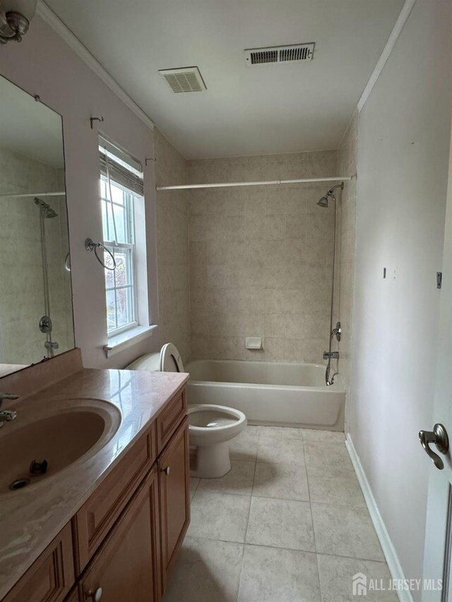 1057 Morning Glory Dr, Monroe, NJ 08831 - full bathroom with vanity, shower / washtub combination, toilet, tile patterned floors, and baseboards