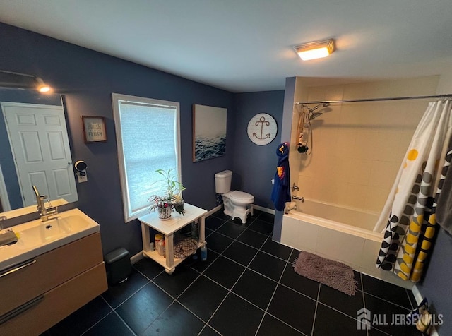 54 Washington Rd, Sayreville, NJ 08872 - full bathroom featuring toilet, tile patterned flooring, vanity, shower / bath combo, and baseboards
