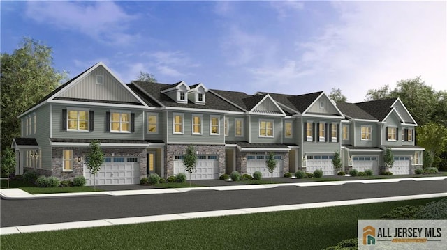 21 Kearns Pl Unit 3906, South Brunswick, NJ 08852 - view of property with stone siding, a garage, and board and batten siding