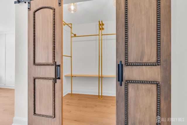walk in closet with wood finished floors