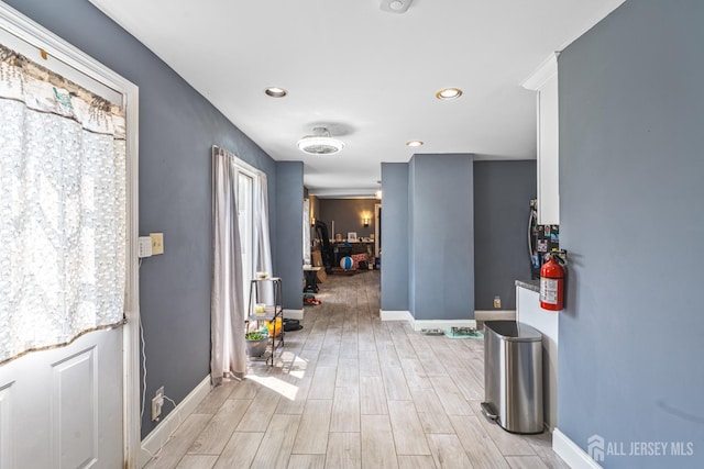 76 Woodland Dr, Keyport, NJ 07735 - hall with baseboards, light wood-style floors, and recessed lighting