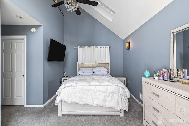 76 Woodland Dr, Keyport, NJ 07735 - bedroom featuring carpet flooring, lofted ceiling, baseboards, a ceiling fan, and a skylight