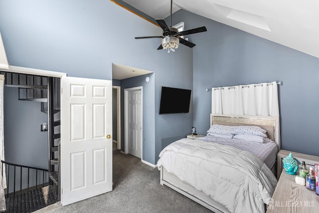 76 Woodland Dr, Keyport, NJ 07735 - carpeted bedroom featuring high vaulted ceiling, a skylight, and baseboards