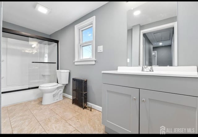 5 Warren St, Jamesburg, NJ 08831 - full bathroom with radiator, vanity, and a stall shower