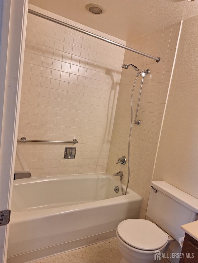 full bathroom with toilet, shower / bathtub combination, and vanity