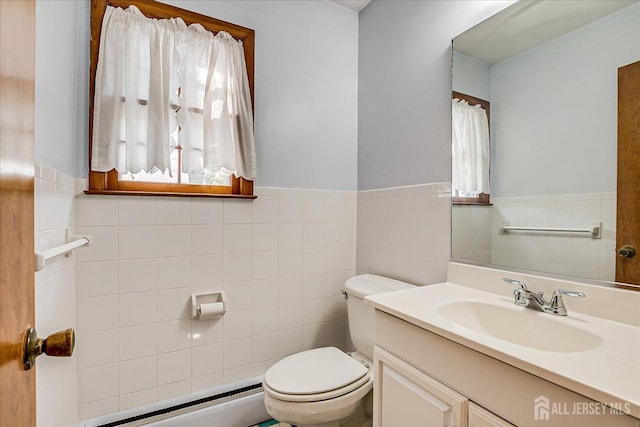 730 Old Post Rd, Edison, NJ 08817 - half bath featuring a baseboard heating unit, tile walls, vanity, and wainscoting