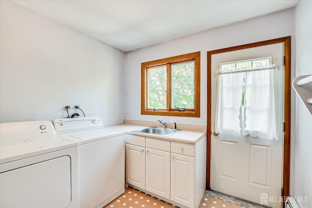 730 Old Post Rd, Edison, NJ 08817 - laundry room with plenty of natural light, washer and clothes dryer, cabinet space, and a baseboard heating unit