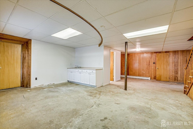 730 Old Post Rd, Edison, NJ 08817 - finished basement featuring a baseboard heating unit, stairway, and a paneled ceiling