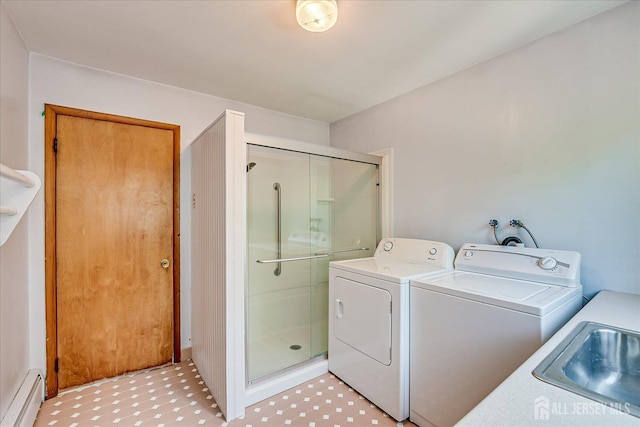 730 Old Post Rd, Edison, NJ 08817 - laundry room with baseboard heating and independent washer and dryer