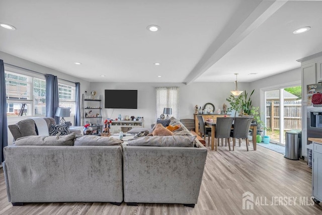 33 Altamont Rd, Edison, NJ 08817 - living area with light wood-style floors, recessed lighting, and beamed ceiling