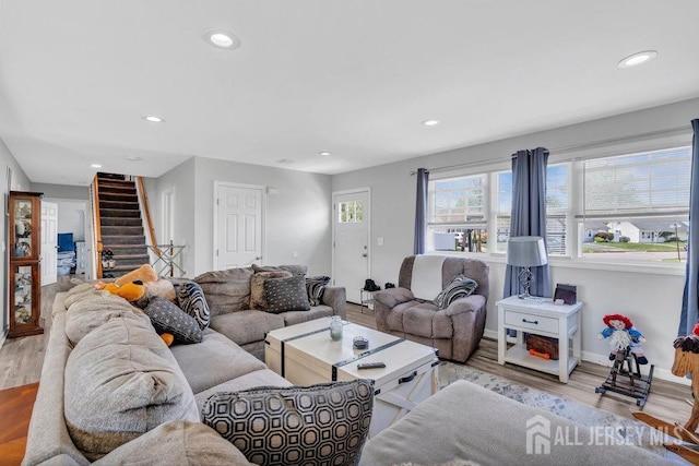 33 Altamont Rd, Edison, NJ 08817 - living area featuring wood finished floors, recessed lighting, stairs, and baseboards