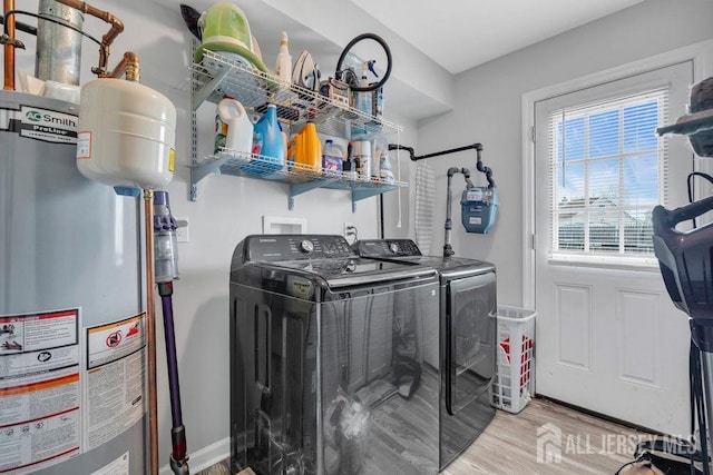 33 Altamont Rd, Edison, NJ 08817 - laundry area featuring washer and clothes dryer, water heater, and wood finished floors