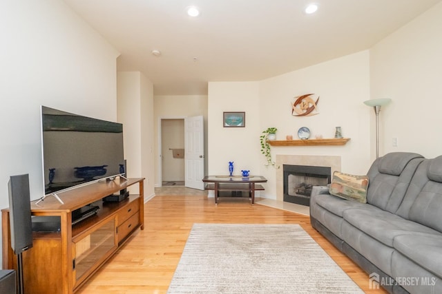 living room with light hardwood / wood-style flooring