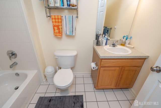 full bathroom featuring vanity, tile patterned floors, toilet, and shower / bathtub combination