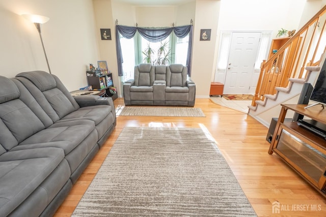 living room featuring light wood-type flooring