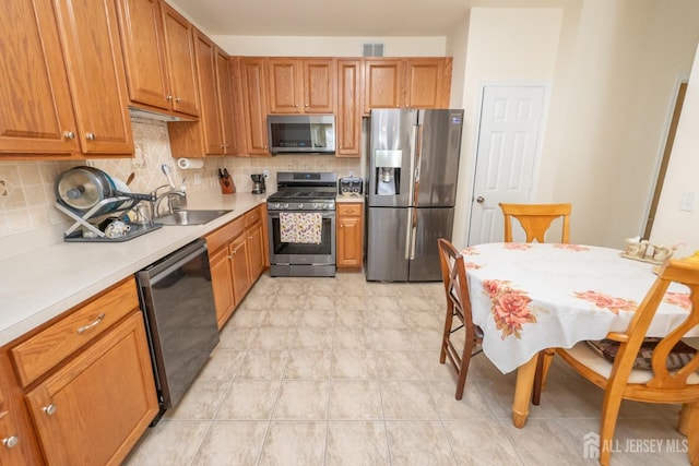 kitchen featuring tasteful backsplash, sink, and stainless steel appliances