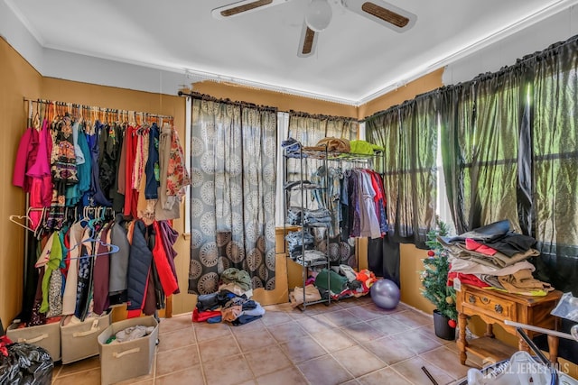 storage area with ceiling fan