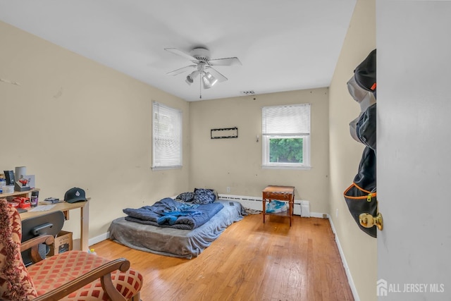 bedroom featuring ceiling fan and wood-type flooring