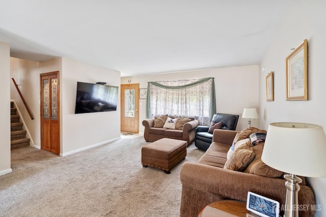 217 Fred Allen Dr, South Plainfield, NJ 07080 - carpeted living room with stairs and baseboards
