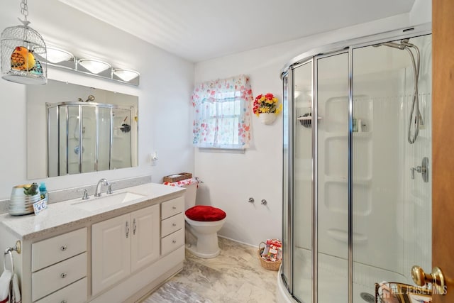 217 Fred Allen Dr, South Plainfield, NJ 07080 - bathroom with a stall shower, vanity, and marble finish flooring
