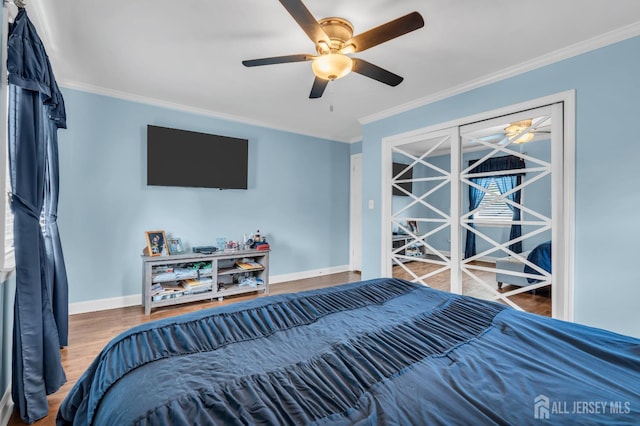 14 E Shirley Ave, Colonia, NJ 07067 - bedroom with crown molding, wood finished floors, and ceiling fan