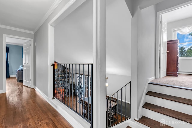 14 E Shirley Ave, Colonia, NJ 07067 - staircase featuring wood finished floors and crown molding