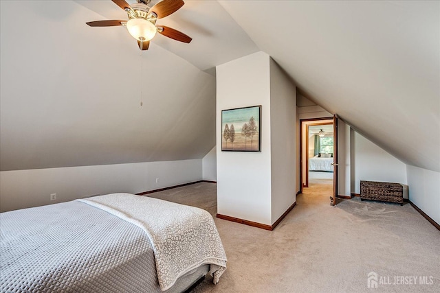 27 Vermont Ave, Franklin, NJ 08823 - bedroom with light colored carpet, lofted ceiling, and ceiling fan