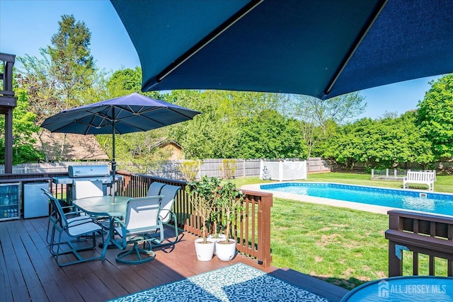 27 Vermont Ave, Franklin, NJ 08823 - view of pool featuring outdoor dining space, a fenced backyard, a deck, and area for grilling