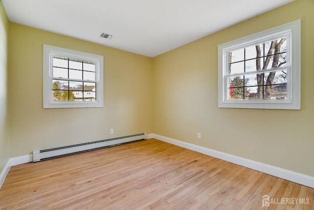 empty room featuring light hardwood / wood-style floors and baseboard heating