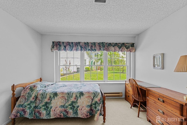 714 Victoria Ct Unit B, Monroe, NJ 08831 - bedroom with light colored carpet, multiple windows, a baseboard radiator, a textured ceiling, and an office area