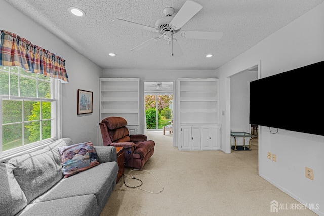 714 Victoria Ct Unit B, Monroe, NJ 08831 - sitting room featuring a textured ceiling, ceiling fan, light colored carpet, and recessed lighting