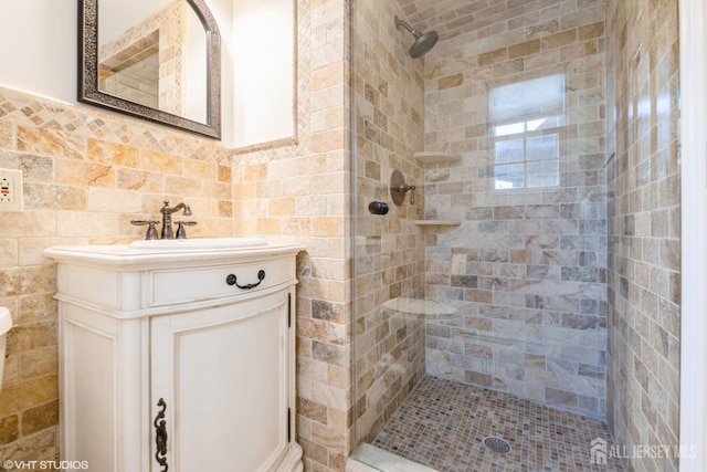 35 Winthrop Dr, Manalapan, NJ 07726 - full bathroom with tile walls, a tile shower, and vanity