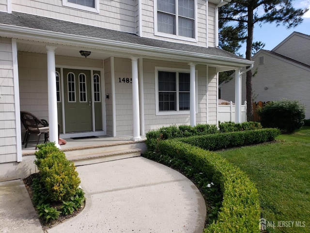1485 Earie Way, Lacey, NJ 08731 - doorway to property featuring roof with shingles and covered porch