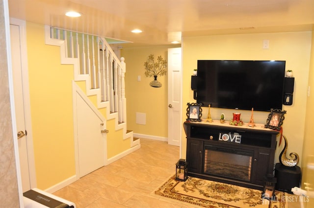 195-195 Wachung Ter, Scotch Plains, NJ 07076 - living area with stairs, recessed lighting, baseboards, and light tile patterned floors