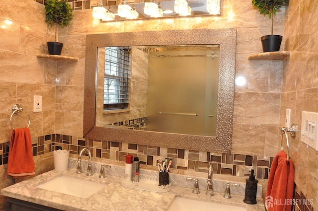 195-195 Wachung Ter, Scotch Plains, NJ 07076 - bathroom with tile walls and double vanity