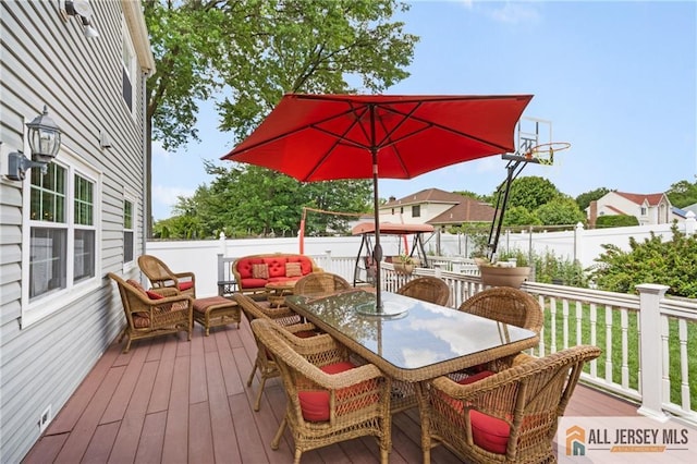 49 Lavender Dr, Edison, NJ 08820 - wooden deck featuring outdoor dining space, outdoor lounge area, and a fenced backyard