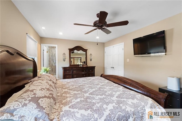 49 Lavender Dr, Edison, NJ 08820 - bedroom with a closet, recessed lighting, and a ceiling fan