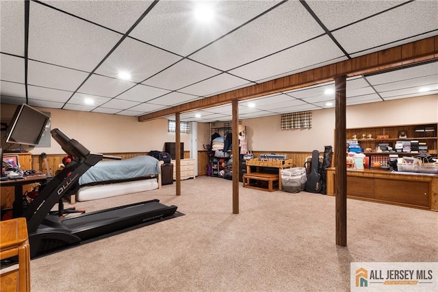 49 Lavender Dr, Edison, NJ 08820 - exercise area featuring a drop ceiling, carpet, and recessed lighting