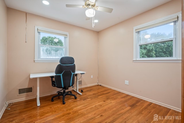 16 London Dr, East Brunswick, NJ 08816 - office area featuring light wood-style flooring, recessed lighting, and ceiling fan