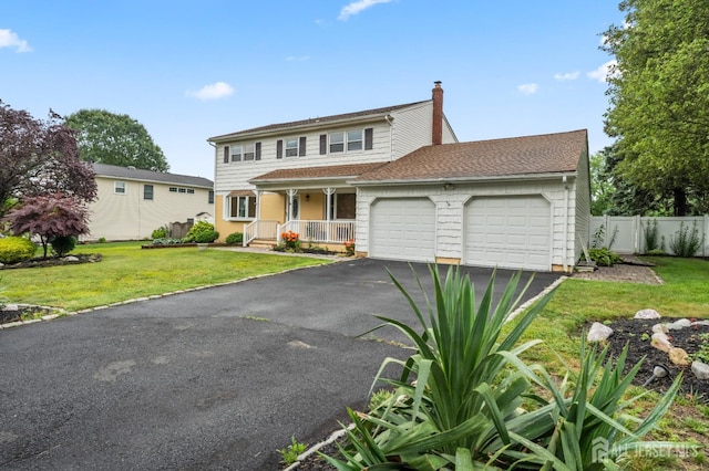 16 London Dr, East Brunswick, NJ 08816 - traditional-style home with a garage, covered porch, driveway, and a chimney