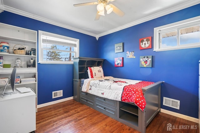 26 Venus Rd, Old Bridge, NJ 08879 - bedroom featuring baseboards, wood finished floors, ornamental molding, and a ceiling fan