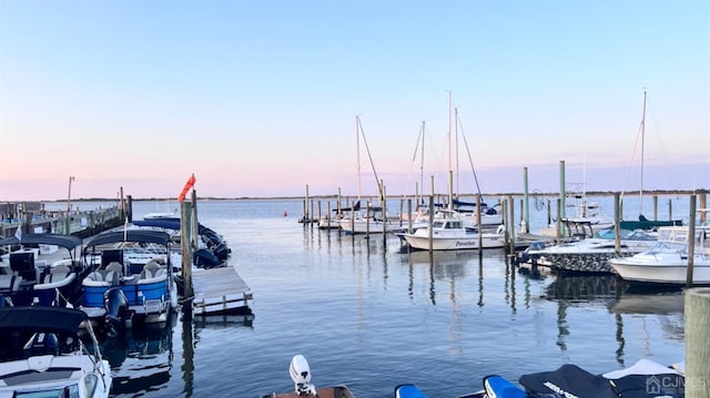 view of dock with a water view