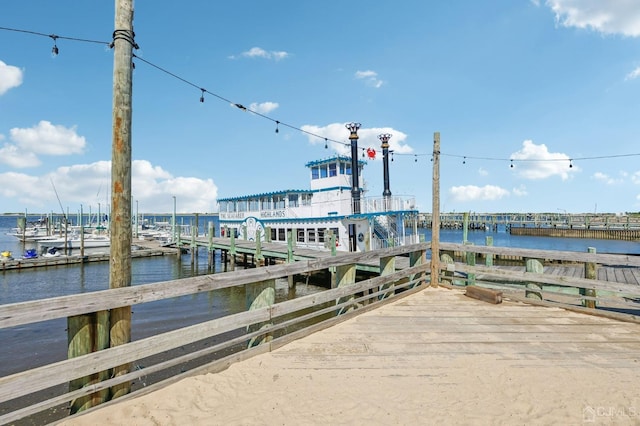 dock area featuring a water view