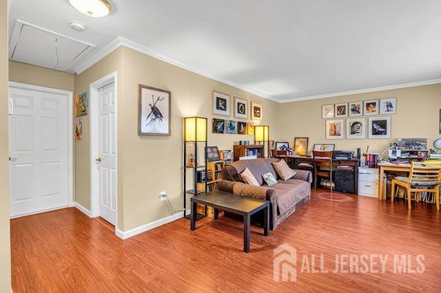 13 Ohio Ct Unit 13, Middlesex, NJ 07747 - living room with attic access, wood finished floors, and ornamental molding